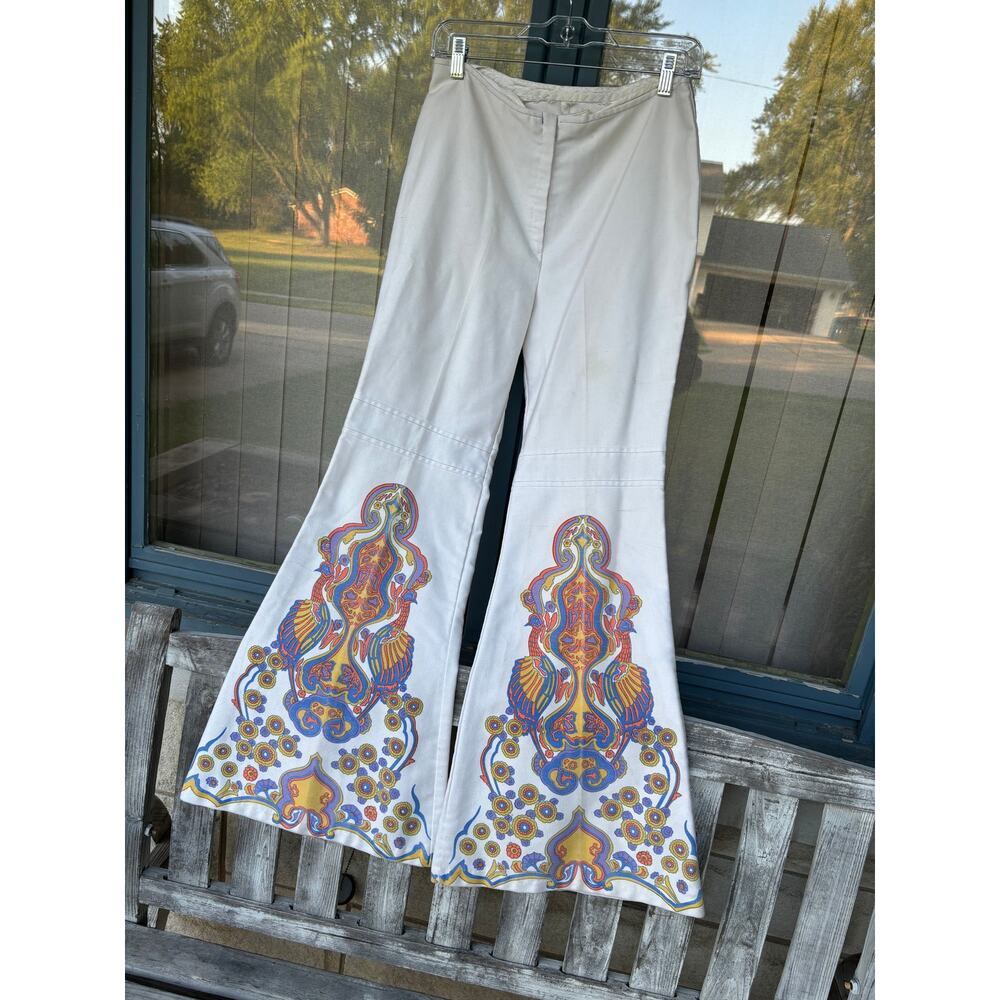 vintage70s bell bottom groovy boho print flaw